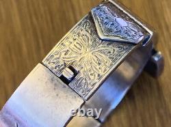 Antique Victorian Edwardian Sterling Buckle Bangle Cuff Bracelet Gravé Silver