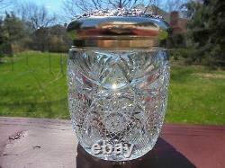 Antique Victorian Era Verre En Cristal Et En Argent Sterling Humidor Jar