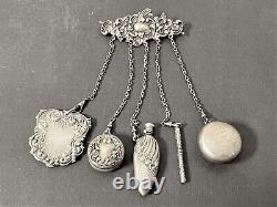 Antique Victorian Sterling Argent Grand 5 Charms Chatelaine