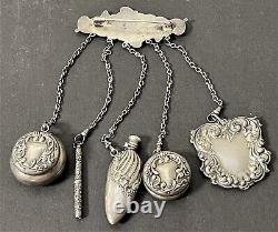 Antique Victorian Sterling Argent Grand 5 Charms Chatelaine