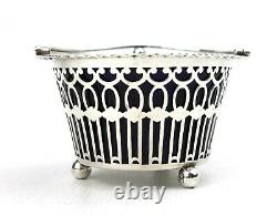 Antique Victorian Sterling Silver Sugar Basket Bowl Swing Handle Pierced 1900