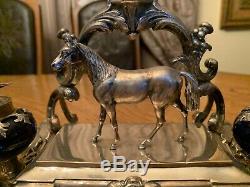 Antique Victorienne Allemagne En Argent Sterling 900 Encrier À Cheval Figurine