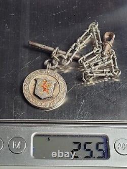 Antique Victorienne Sterling Silver Pocket Watch Chaîne Albert 22 CM 9 In