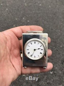 Antique Vintage Ou Miniature En Argent Massif 925 Horloge Transport Londres Importation Mark