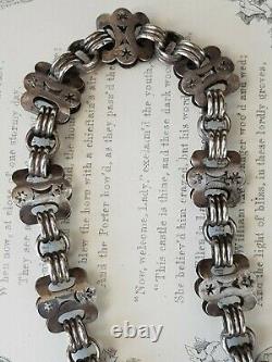 Antique-victorienne-ornée En Argent Massif Chunky Link Belcher Chain & Locket-c1900