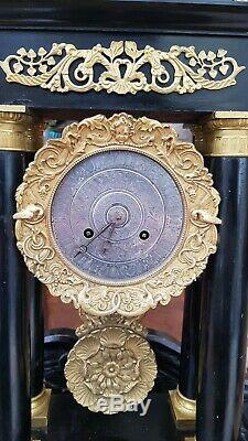 Argent Massif Antique Superbe Cadran Portico Ornement Mantle Pendule-gwo-c1850