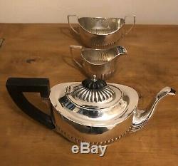 Argent Massif Antique Teapot Set X 3 Pièces Beatiful Cannelée Design Angleterre 1871
