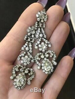 Argent Massif Superbe Victorienne Antique Diamant Pâte Longue Goutte Boucles D'oreilles Arc