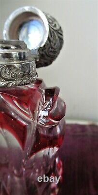 Argent Victorien Antique & Superposition De Verre Parfum Scent Bouteille Rouge
