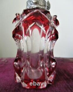 Argent Victorien Antique & Superposition De Verre Parfum Scent Bouteille Rouge
