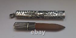 Art Anticique Nouveau Solide Chatelaine Silver Pencil Titulaire C1900