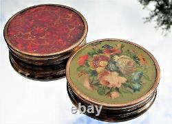 Beautiful & Heavy Victorian Table Top Box Avec Fleurs Paintes À La Main