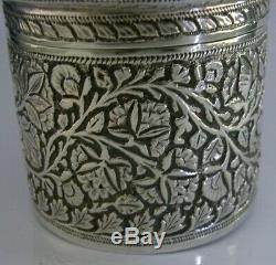 Belle Anglo Indien Tea Argent Sterling Caddy Canister Box C1900 Antique 130g