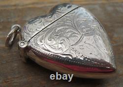 Belle boîte à allumettes en forme de cœur en argent sterling de style antique avec poinçon de Birmingham