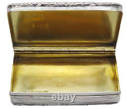 Boîte à tabac en argent massif de style victorien antique entièrement poinçonnée de 1851