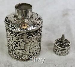 Boîte à thé miniature antique en argent massif, repoussée, hollandaise / anglaise, victorienne.