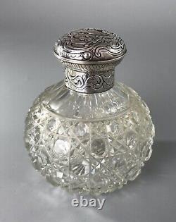 Bouteille de parfum en argent et verre de l'époque victorienne dans le style de William Comyns EZXB