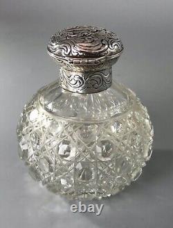 Bouteille de parfum en argent et verre de l'époque victorienne dans le style de William Comyns EZXB