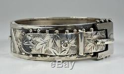 Bracelet À Boucle Articulée Esthétique En Argent Massif Victorien Antique (b'ham, 1884)