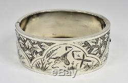 Bracelet À Charnière Esthétique En Argent Massif Victorien Antique, C1890