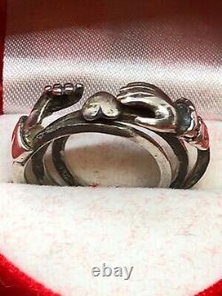 C19ème Victorian Solid Sterling Silver Fede Gimmel Ring Size O, Us=7. 4,6 G