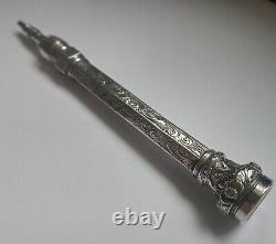 CRAYON RÉTRACTABLE EN ARGENT MASSIF VICTORIEN ANCIEN, c1900