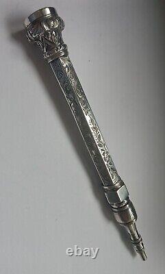 CRAYON RÉTRACTABLE EN ARGENT MASSIF VICTORIEN ANCIEN, c1900