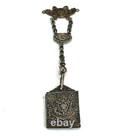 Carnet de bal en argent sterling ancien avec chatelaine