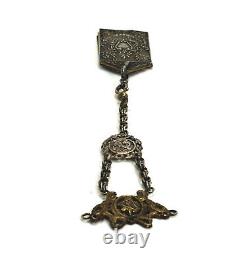 Carnet de bal en argent sterling ancien avec chatelaine