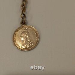 Chaîne de montre de poche en argent massif de l'époque victorienne avec maillons gradués + pièce de 1887