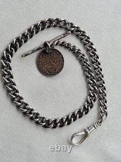 Chaîne de montre de poche en argent sterling antique vintage