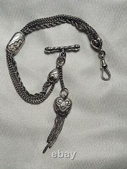 Chaîne de montre de poche en argent sterling victorienne antique Albertina - Cadeau de la fête des mères