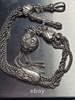 Chaîne de montre de poche en argent sterling victorienne antique Albertina - Cadeau de la fête des mères
