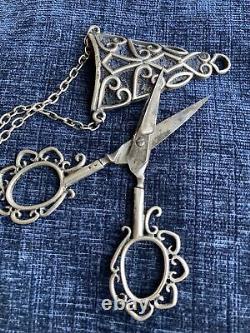 Ciseaux de chatelaine en argent sterling victorien antique