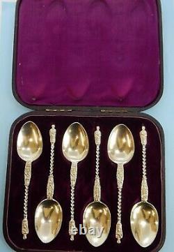Coffret de 6 cuillères apôtres en argent massif doré de l'époque victorienne par Henry Holland à Londres en 1878.