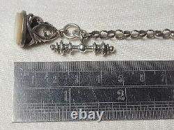 Collier de chaîne de montre de poche en argent ancien spécial avec sceau de Fob Albert