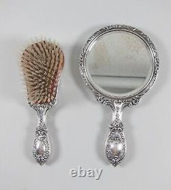 Ensemble de brosse et miroir en argent sterling creux de la marque Gorham VICTORIAN #23