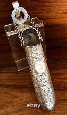 Étui à lunettes en argent anglais de l'époque victorienne, clip de ceinture de chatelaine, Londres 1898