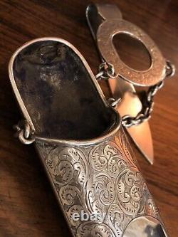 Étui à lunettes en argent anglais de l'époque victorienne, clip de ceinture de chatelaine, Londres 1898