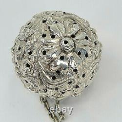 Fabulous Sterling Antique Tea Ball Infuser Blown Out Flowers Fabricant Inconnu