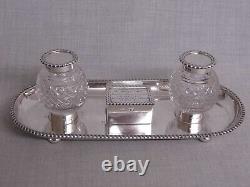 Fine Anticique Victorian Solid Sterling Silver Double Inkstand Titulaire C. 1898