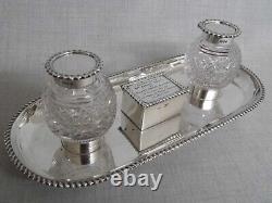 Fine Anticique Victorian Solid Sterling Silver Double Inkstand Titulaire C. 1898