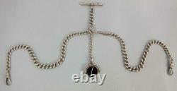 Fine Antique Solid Sterling Silver Double Albert Pocket Watch Chain & Swivel Fob