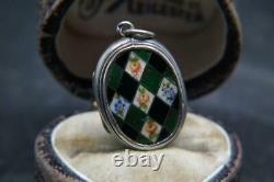 Finest Antique Victorian Enamel & Solid Silver Tiny Oval Locket Pendentif Charm