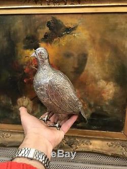 Forme Sprinkler Antique Rare Argent Massif Decanter Eau Pigeon Oiseau Londres 1897