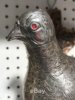 Forme Sprinkler Antique Rare Argent Massif Decanter Eau Pigeon Oiseau Londres 1897