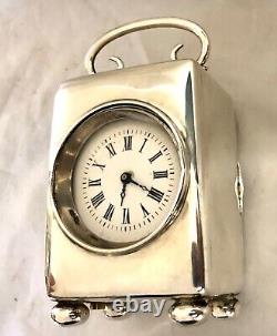 Horloge de voyage victorienne en argent sterling anglais antique BIRMINGHAM 1900
