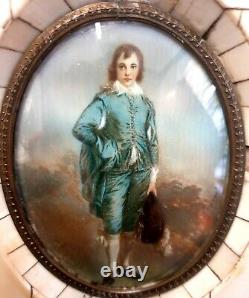 Immeillement Victorien Portrait Framed Miniature Blue Boy Après Gainsborough Signé