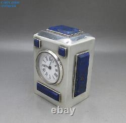 Luxury C&g Asprey 19ec Petite Solide Silver & Lapis Lazuli Desk Clock London 1895