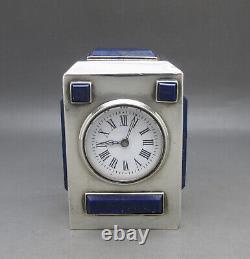 Luxury C&g Asprey 19ec Petite Solide Silver & Lapis Lazuli Desk Clock London 1895